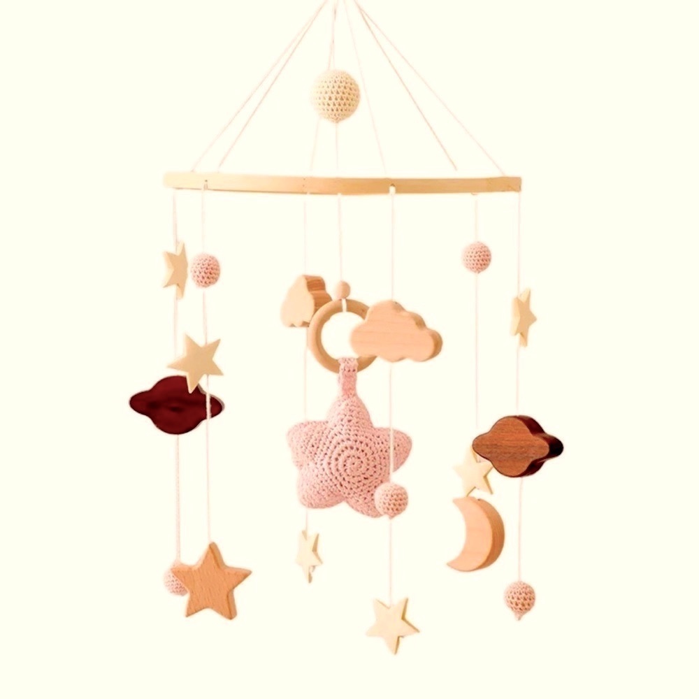 BABY MOBILE - Beautiful baby mobile is in soft and natural colors - Pink /wood.
